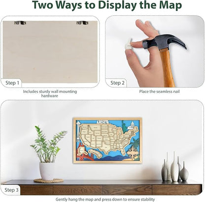 Wooden USA Landmark Travel Map, 16.5 x 11, 3-Layer Wood State Map Tracker Puzzle - Image 9