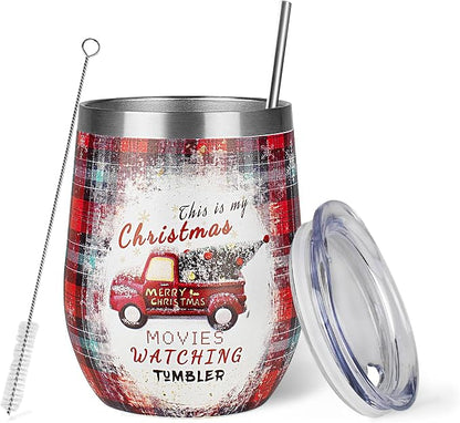Christmas Wine Tumbler 12 oz Christmas Stainless Steel Wine Glass by YEBTSLife