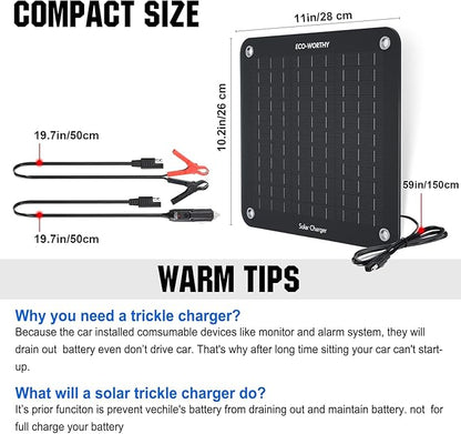 ECO-WORTHY 10W Solar Car Battery Charger Maintainer 12V Waterproof Portable - Image 6