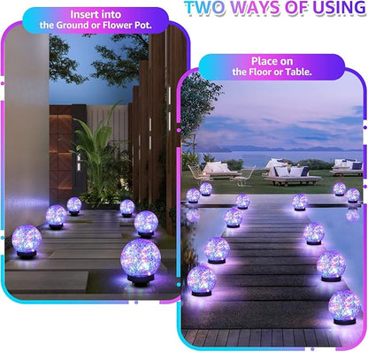 ASOMST 2-Pack Garden Solar Lights Outdoor, Colored Cracked Glass Ball Light - Image 3