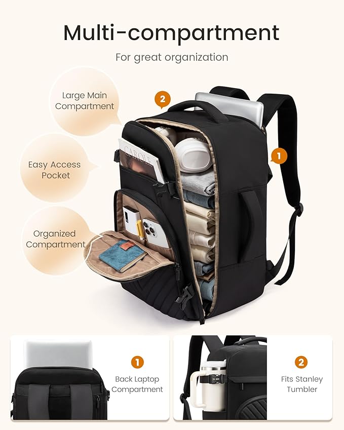 LOVEVOOK 40L Travel Backpack for Women Men, TSA Personal Item Travel Bag Fits - Image 3