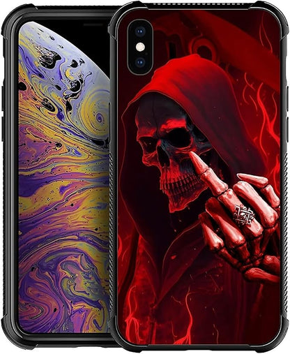 for iPhone X/Xs Case, Gestures Funny Skull Pattern Graphic Design Girl Boy Soft by FKBRCL4U
