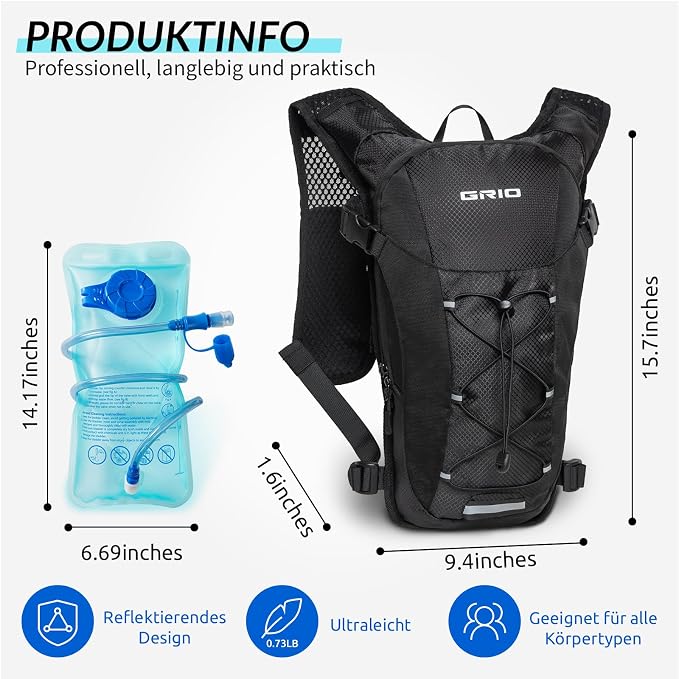 GRIO Hydration Running Vest for Women Men, Water Backpack for Hiking, - Image 2