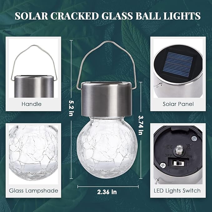 SOLPEX Hanging Solar Lights Outdoor, 8 Pack Decorative Cracked Glass Ball Light - Image 6