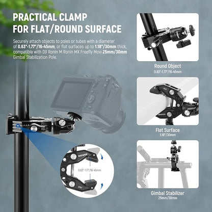 Neewer Super Clamp with Ballhead, Cold Shoe, Phone Holder and Action Camera - Image 3