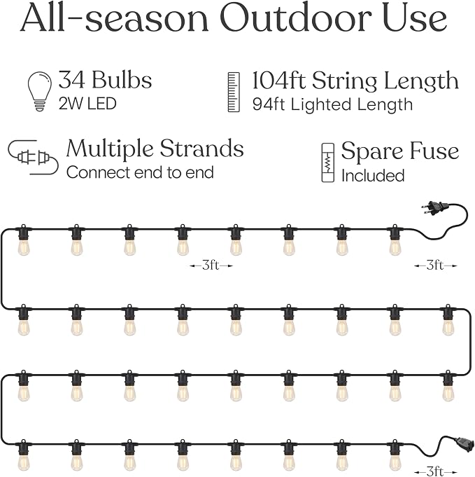 Brightech Ambience Pro 105Ft LED String Lights - 2W Commercial Grade Patio - Image 4