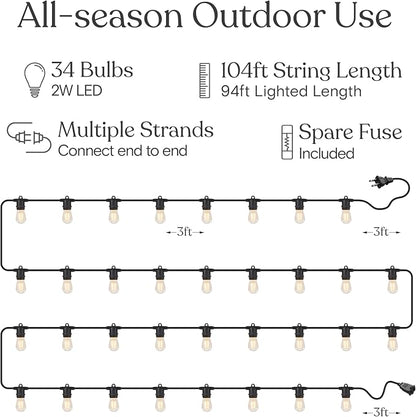 Brightech Ambience Pro 105Ft LED String Lights - 2W Commercial Grade Patio - Image 4