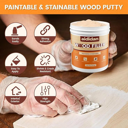 Wood Filler, Wood Repair Kit, 16 Ounce Paintable & Stainable Wood Putty Filler - Image 2