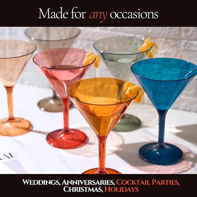 European Style Plastic Crystal Glasses, Unbreakable Martini, Cocktail |Set of - Image 3