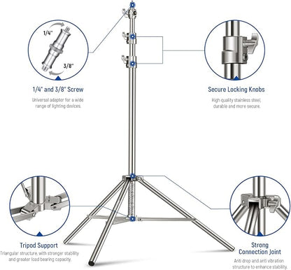 NEEWER 7.2ft/2.2m Stainless Steel Light Stand, Spring Cushioned Heavy Duty - Image 8