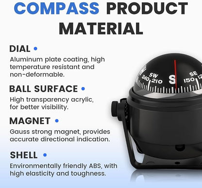 Boat Compass with Magnetic Declination Adjustment, Pivoting Marine Compass - Image 7