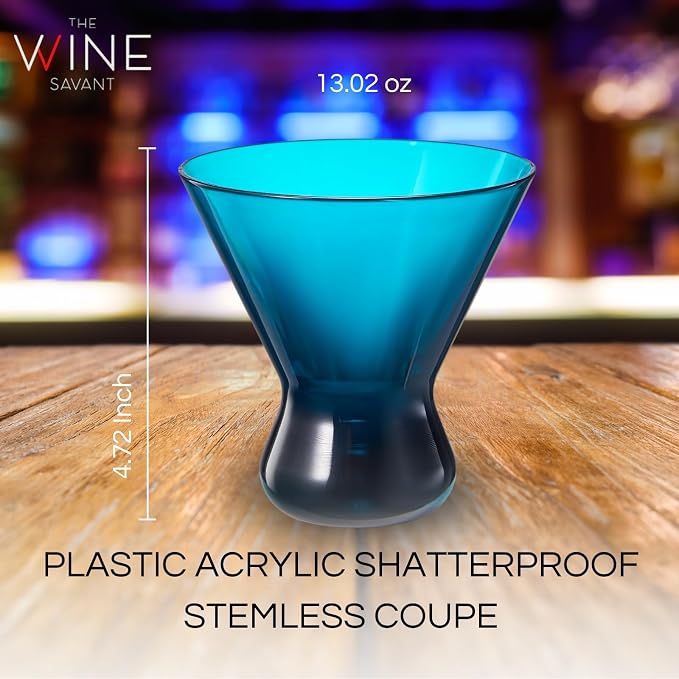 13-Ounce Colorful Pastel Plastic Stemless Martini Glasses, Champagne & Cocktail - Image 2