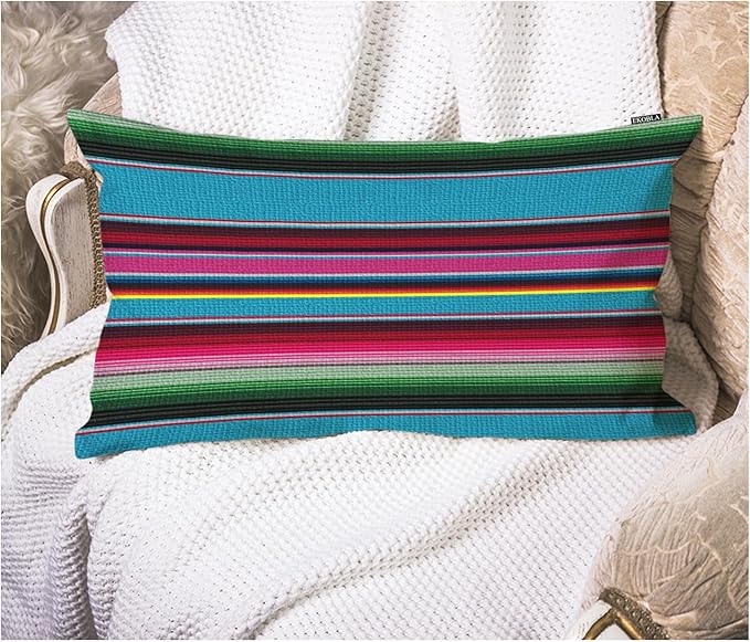 EKOBLA Decorative Lumber Cushion Case Mexican Stripes Pattern Ethnic Cinco De by EKOBLA