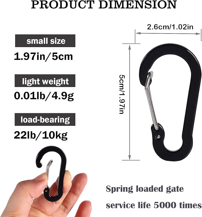 Mini Carabiner Clip Aluminum Lightweight D-Shape Spring - Image 7