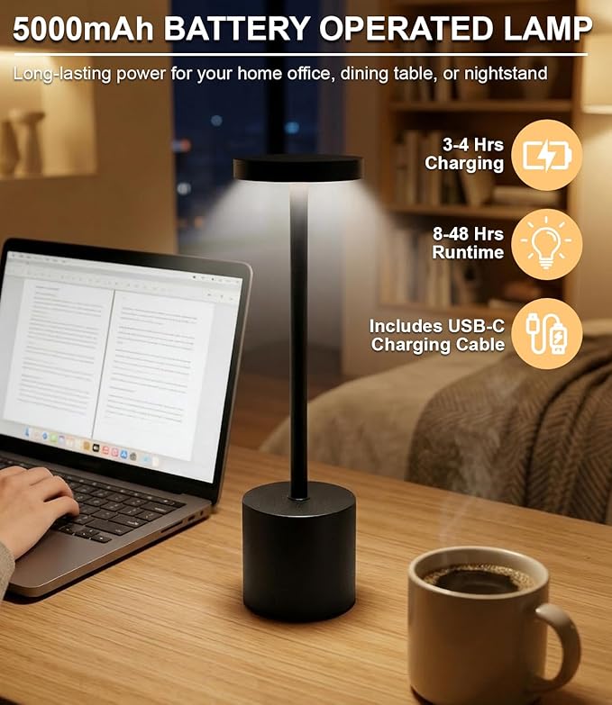 Cordless Table Lamp Set of 2, Rechargeable 5000mAh Battery Operated Outdoor - Image 4