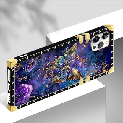 Compatible with iPhone 12 Case, Glistening Golden Butterfly Vibrant Purple Blue - Image 4