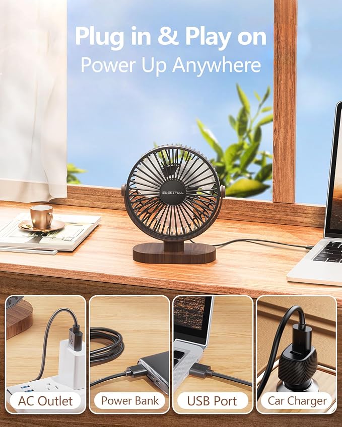 SWEETFULL 6.5 Inch USB Small Desk Fan, 3 Speeds Quiet Portable Desktop Table Fan - Image 6