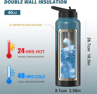 40oz Insulated Water Bottle, BPA Free&Leak Proof, Stainless Steel Water Flask - Image 2
