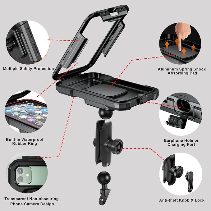 iMESTOU Waterproof Rearview Mirror Phone Mount, Motorcycle 1" Ball Phone Holder - Image 3