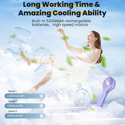 HandFan 5200mAh Handheld Fan Rechargeable, 20H Runtime Hand Fan, 3 Speeds - Image 3