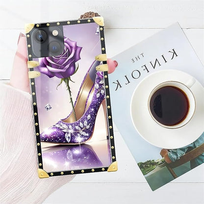 Compatible with iPhone 14 Case, High Heeled Purple Diamond Rose Luxury Golden - Image 7