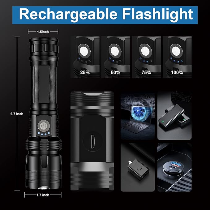 MILAOSHU Rechargeable Flashlights 90, 000 High Lumens - Image 4