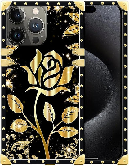 Compatible with iPhone 16 Pro Case, Shine Gold Rose Luxury Golden Decoration by Unknown