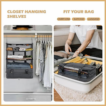 Surblue Hanging Closet Storage Bag Collapsible 3-Shelf Washable Oxford Fabric - Image 2
