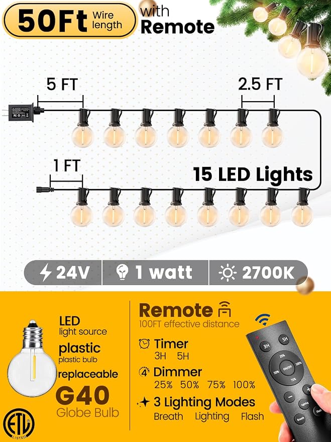 Outdoor String Lights with Remote 50FT - Image 6