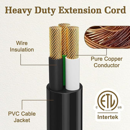 10FT 14 Gauge Outdoor Extension Cord 6-Outlet 14/3 SJTW Heavy Duty Extension - Image 6