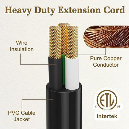 25FT 14 Gauge Outdoor Extension Cord 6-Outlet 14/3 SJTW Heavy Duty Extension - Image 6