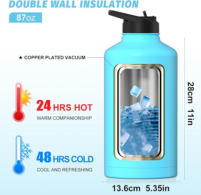 87oz Insulated Water Bottle, BPA Free&Leak Proof, 1.5 Gallon Stainless Steel - Image 3