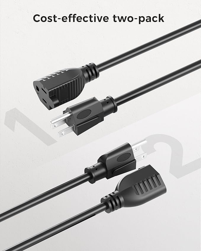 Cable Matters 2-Pack 16 AWG Heavy Duty 13A Short Power Extension Cord - 1ft - Image 6