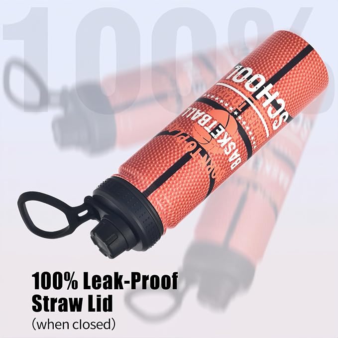 Basketball Water Bottle, 24 oz Insulated Stainless Steel Sports Bottle - Image 3