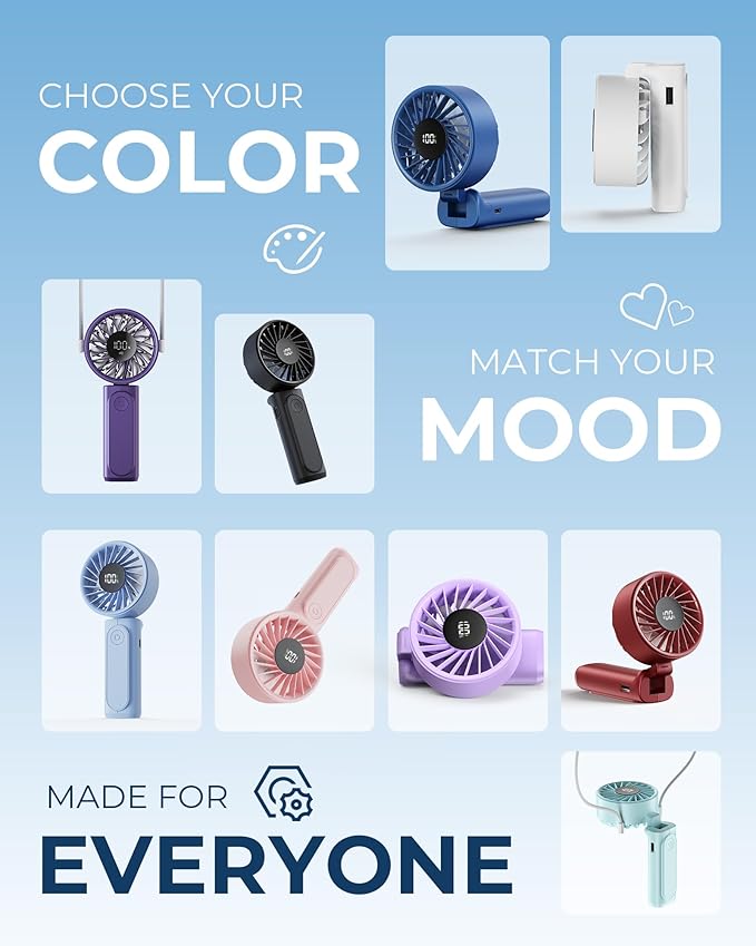 Peiyuu Handheld Fan, Portable Fan, 4000mAh Rechargeable Personal, 180° Foldable - Image 6