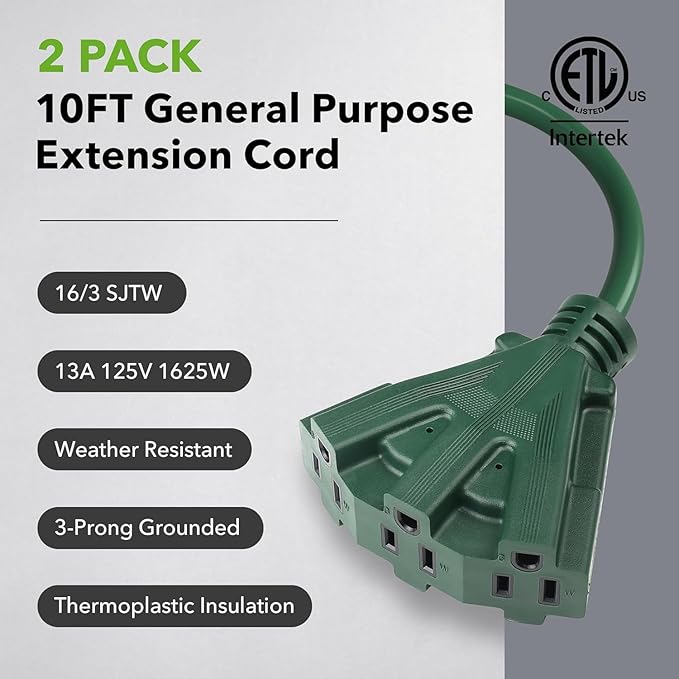 BN-LINK 2-Pack 10Ft Outdoor Extension Cord - Image 3