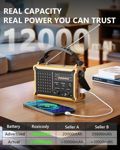 Emergency Weather Radio with Large Solar Panel, Efficient Hand Crank & Real - Image 4