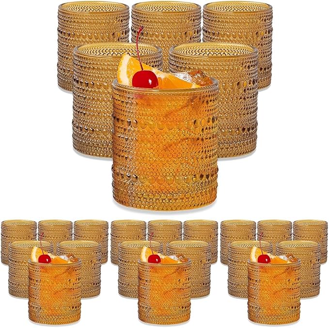 Kate Aspen Beaded Amber Drinking Glasses Set of 6-10 oz Vintage Glassware by KateAspen