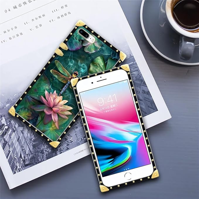 Compatible with iPhone 8 Plus 7 Plus Case, Colourful Dragonfly Pink Lily Pads - Image 6