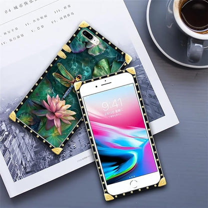 Compatible with iPhone 8 Plus 7 Plus Case, Colourful Dragonfly Pink Lily Pads - Image 6