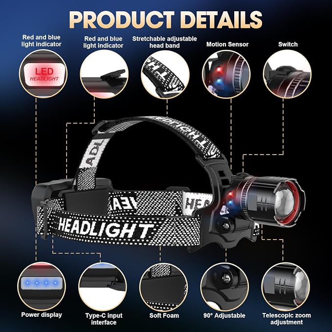 ATDOALL Super Bright LED Headlamp 4 Pack, High Lumen Rechargeable Head Lamp - Image 8