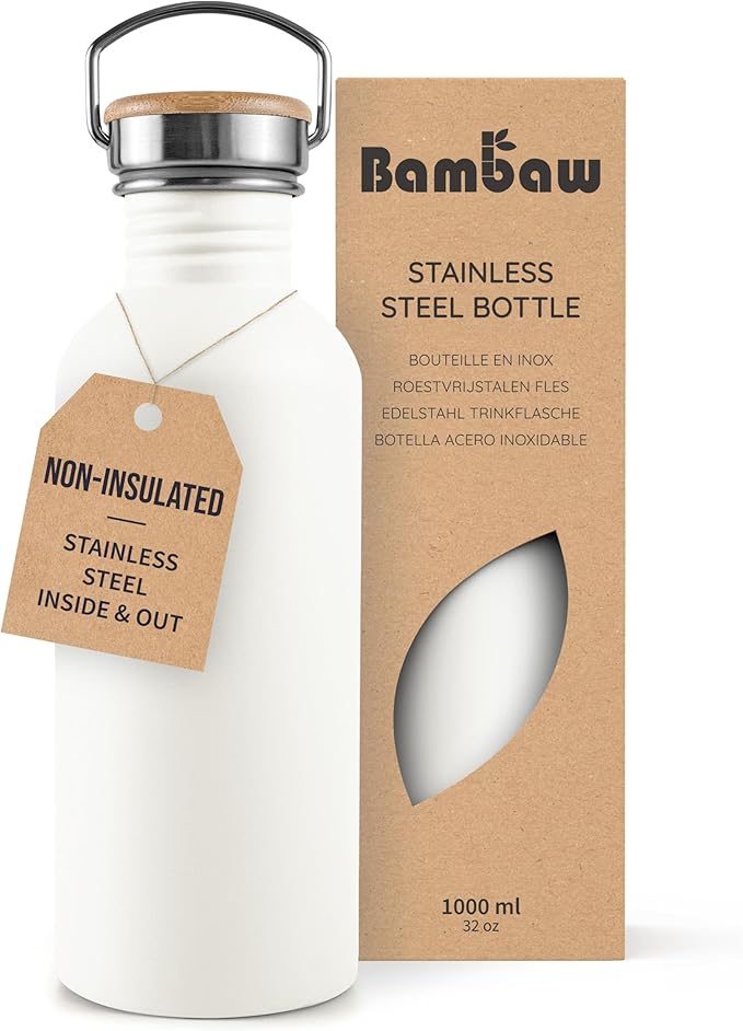 Bambaw Metal Water Bottle, Reusable Non-Insulated Sports Bottle, 1 Litre by Bambaw