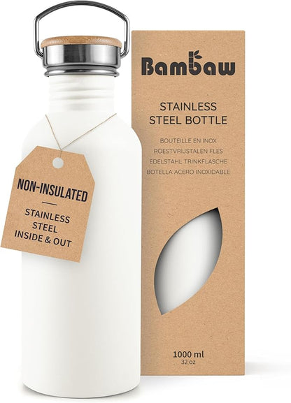 Bambaw Metal Water Bottle, Reusable Non-Insulated Sports Bottle, 1 Litre by Bambaw