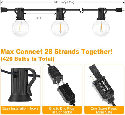 Outdoor G40 LED Globe String Lights 30Feet Dimmable Waterproof Shatterproof - Image 7
