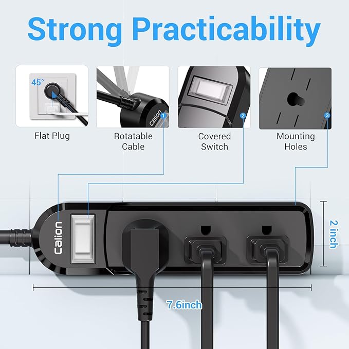 VNJ IPX6 Waterproof Outdoor Surge Protector Power Strip, 3AC Outlets 3FT Cord - Image 4