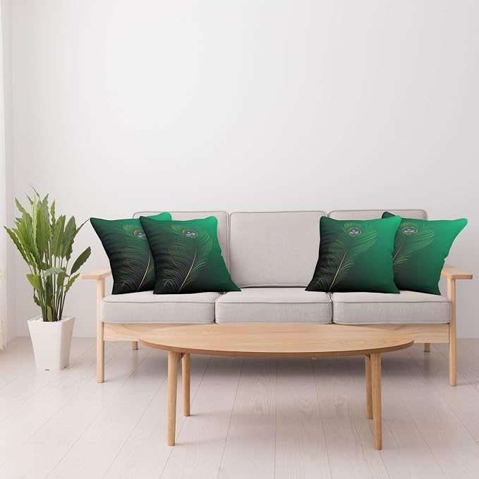 Ambesonne Peacock Decorative Throw Pillow Case Pack of 4, Peacock Feather - Image 4
