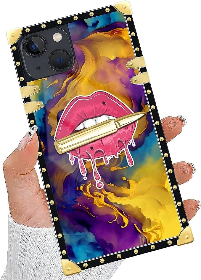 Compatible with iPhone 13 Case, Cool Corlorful Lip Marble Luxury Golden - Image 5