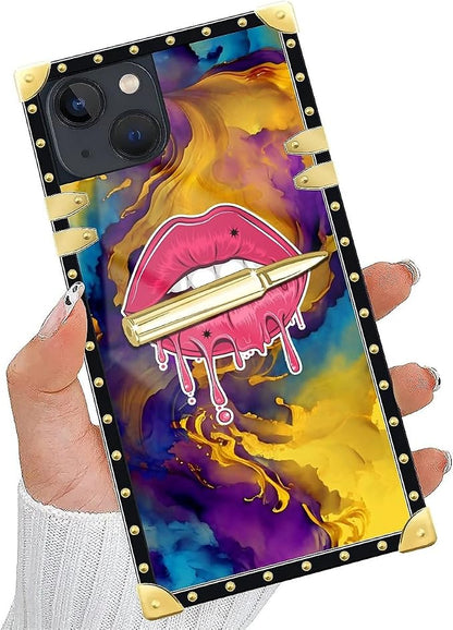 Compatible with iPhone 13 Case, Cool Corlorful Lip Marble Luxury Golden - Image 5