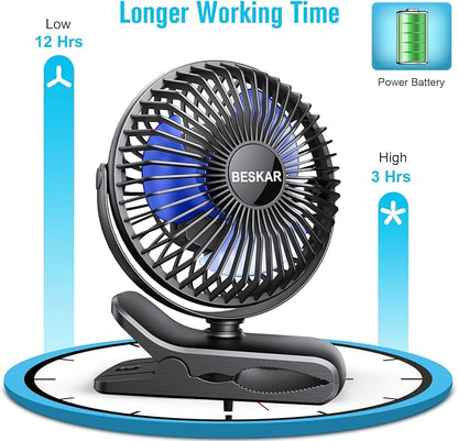 BESKAR Portable Clip on Fan Rechargeable, 4 Speeds Small Battery Operated Fans - Image 6