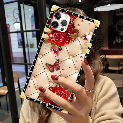 Compatible with iPhone 12 12 Pro Case, Shining Red Rose Butterfly Leather - Image 6